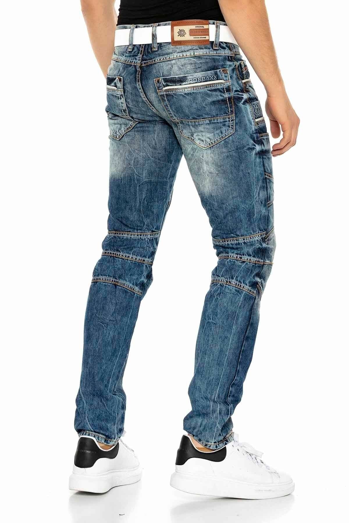 CD391 Men's comfortable jeans with contrast stitching and side pockets