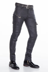 CD405 Men's comfortable jeans with cool decorative zippers in straight fit
