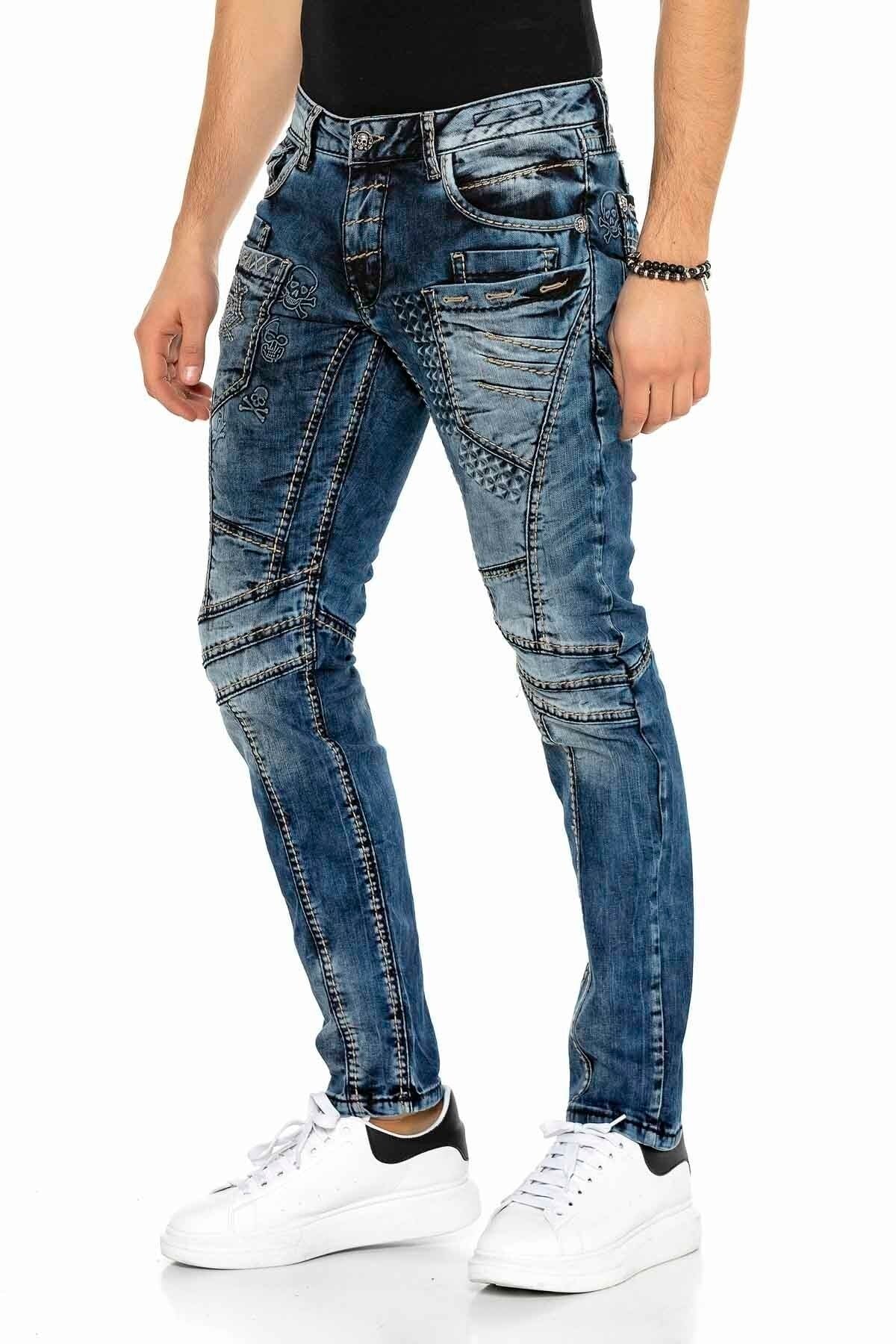 CD418 Men's comfortable jeans with trendy decorative seams in straight fit