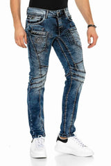 CD418 Men's comfortable jeans with trendy decorative seams in straight fit