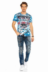 CD418 Men's comfortable jeans with trendy decorative seams in straight fit