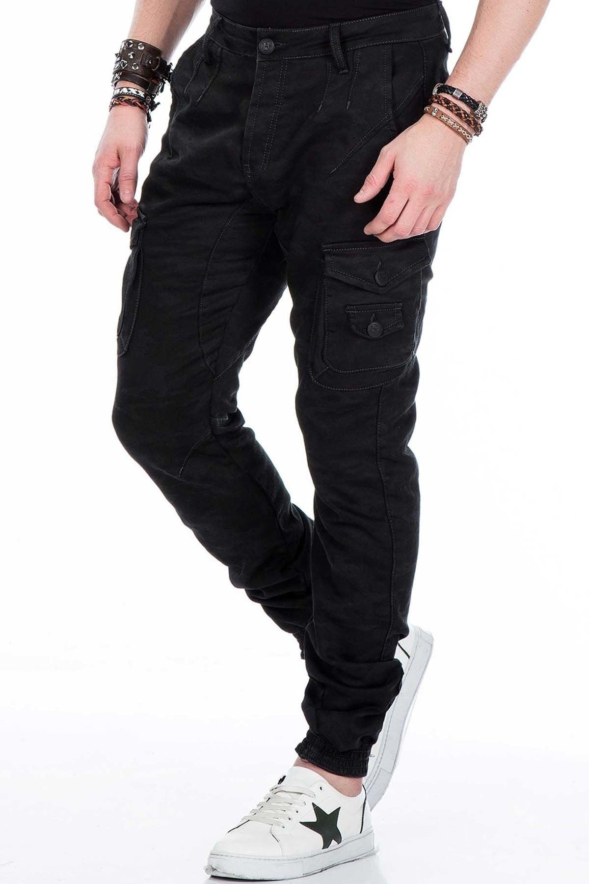CD422 Men's Jeans Cargo Trousers with Elastic Hem