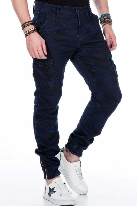 CD422 Men's Jeans Cargo Trousers with Elastic Hem