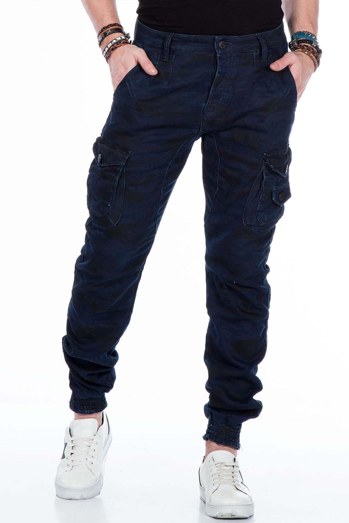 CD422 Men's Jeans Cargo Trousers with Elastic Hem