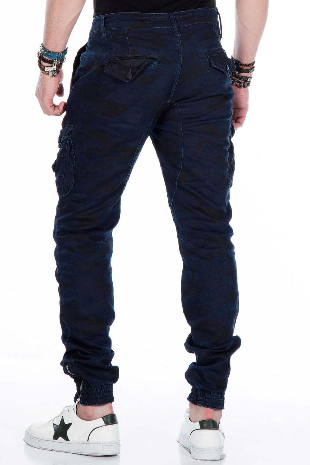 CD422 Men's Jeans Cargo Trousers with Elastic Hem
