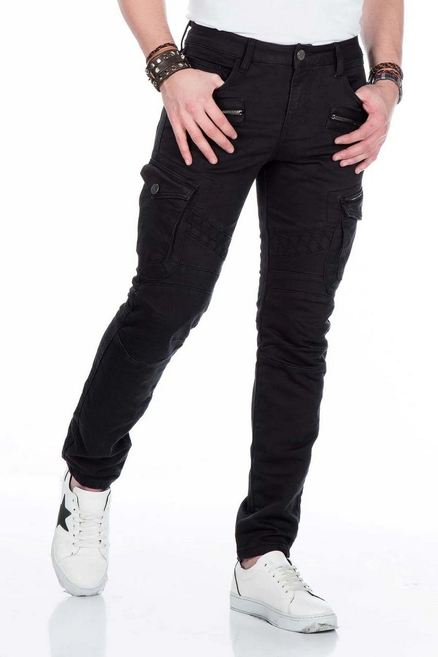 CD424 Men's cargo trousers in trendy biker style