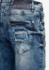 CD431 Men's slim-fit jeans with rivets and patches in straight fit