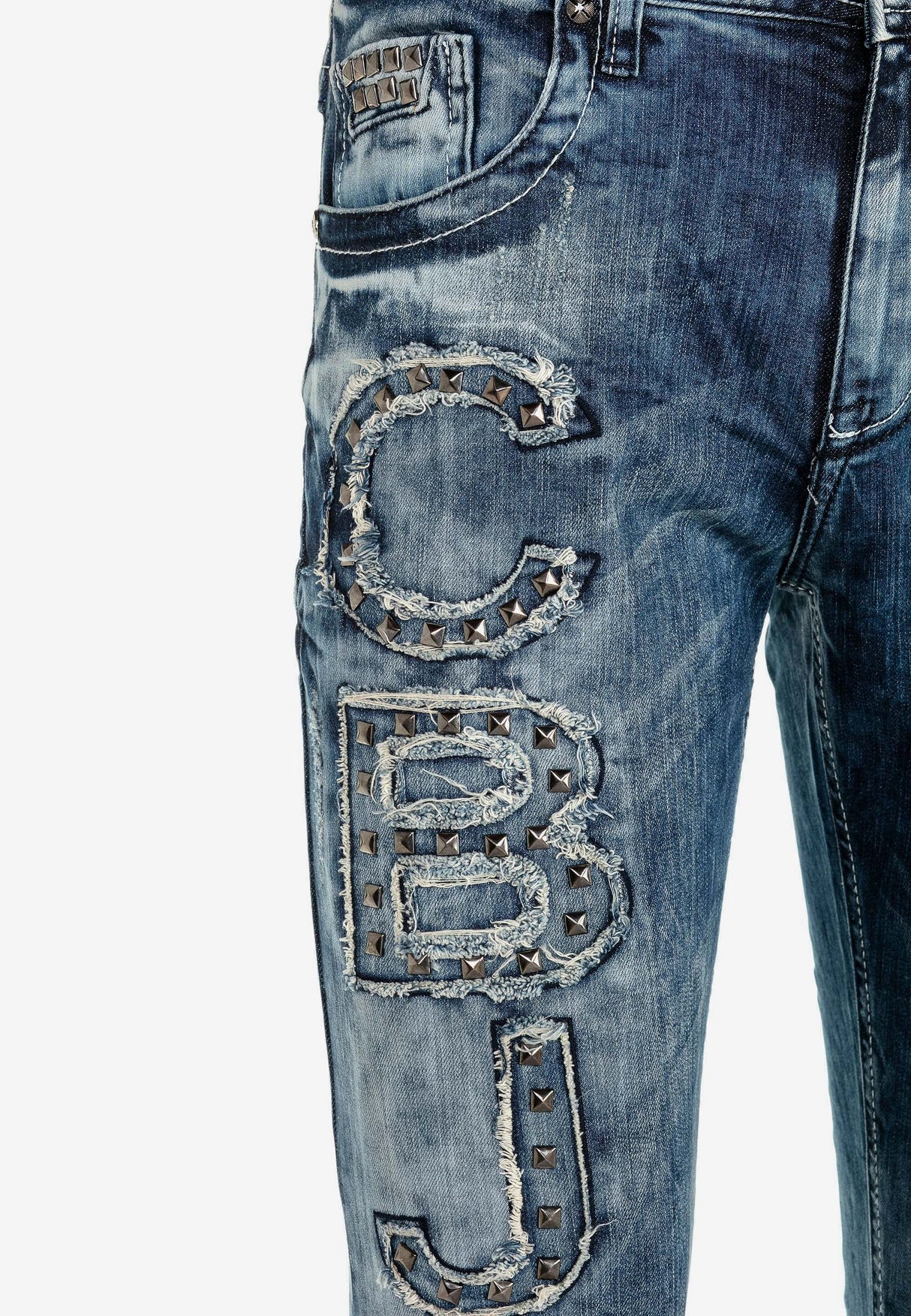 CD431 Men's slim-fit jeans with rivets and patches in straight fit