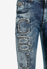 CD431 Men's slim-fit jeans with rivets and patches in straight fit