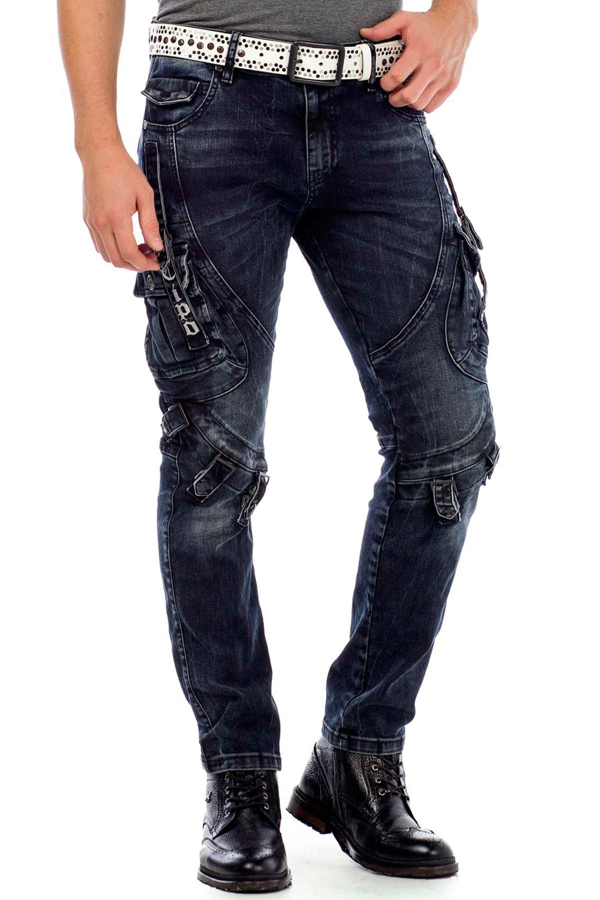 CD440 Men's Slim-Fit Jeans with Buckle Closure in Straight Fit