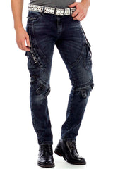 CD440 Men's Slim-Fit Jeans with Buckle Closure in Straight Fit