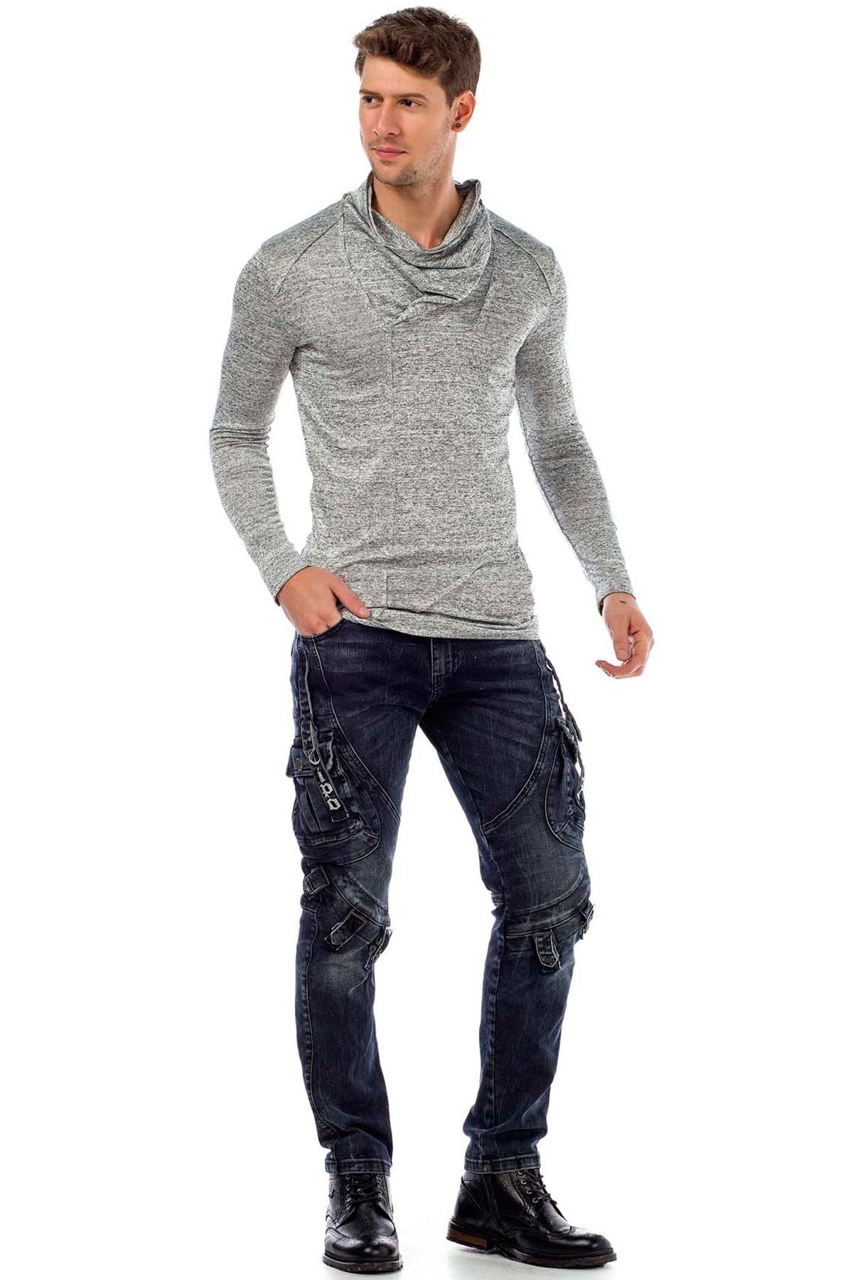 CD440 Men's Slim-Fit Jeans with Buckle Closure in Straight Fit