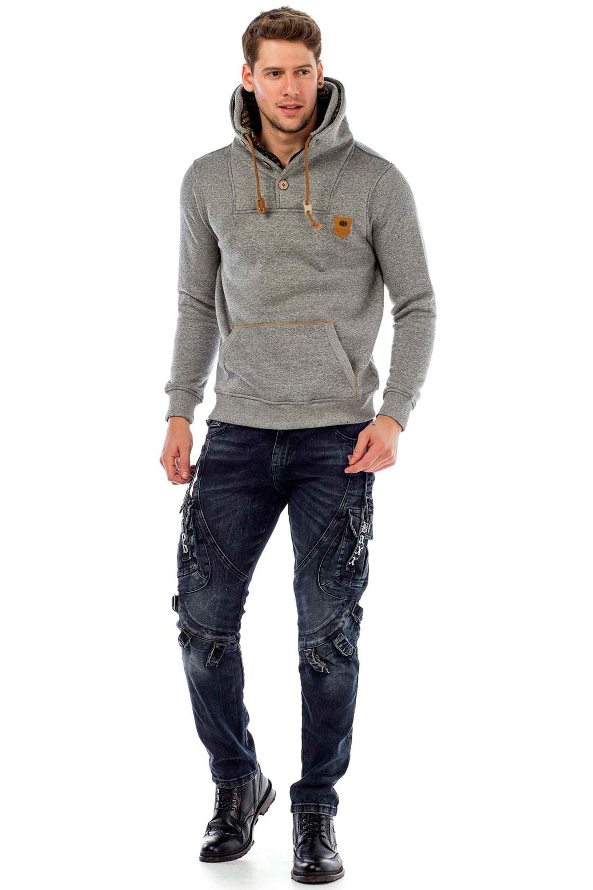 CD440 Men's Slim-Fit Jeans with Buckle Closure in Straight Fit