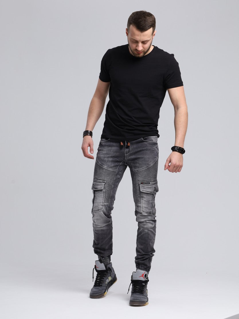 CD446 Men's slim-fit jeans with elasticated cuffs at the hem