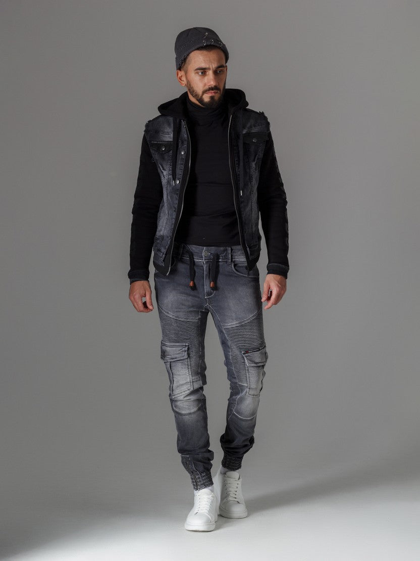 CD446 Men's slim-fit jeans with elasticated cuffs at the hem
