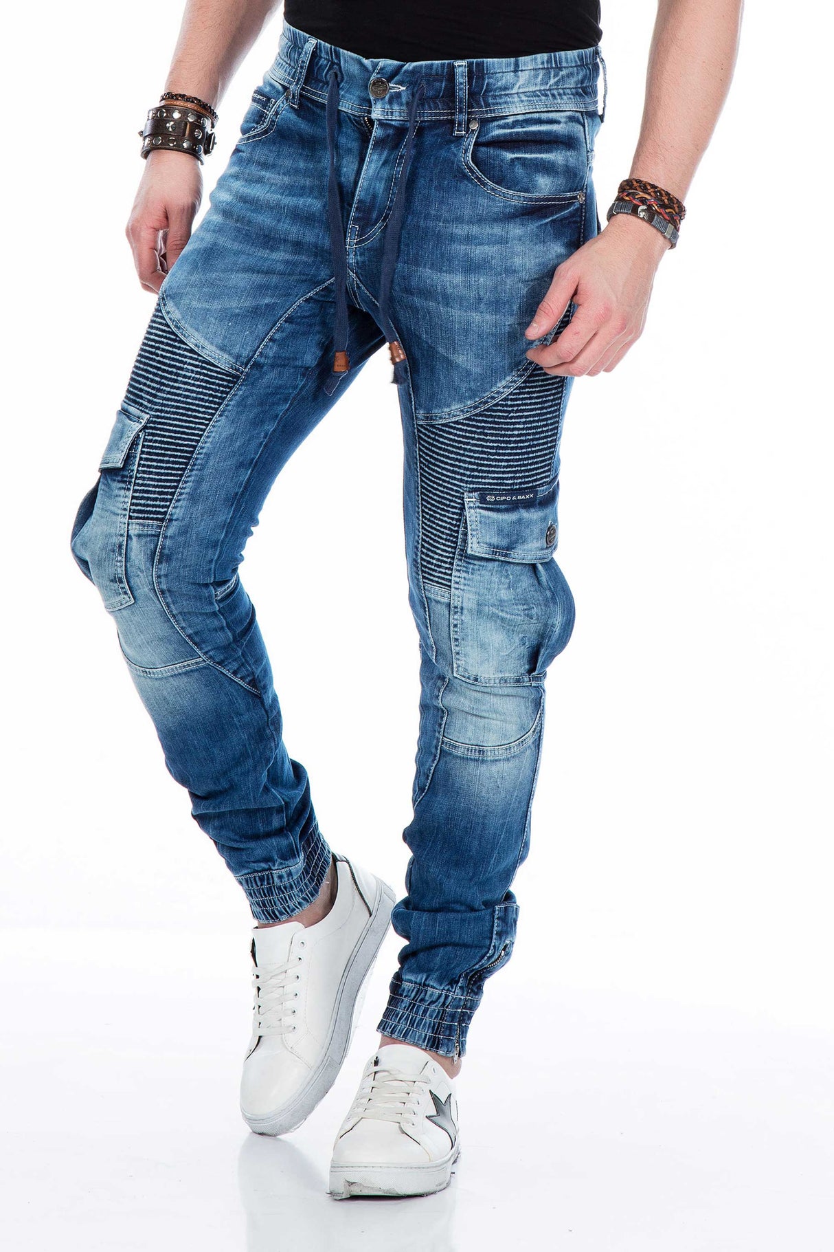 CD446 Men's slim-fit jeans with elasticated cuffs at the hem