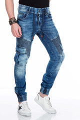 CD446 Men's slim-fit jeans with elasticated cuffs at the hem