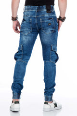 CD446 Men's slim-fit jeans with elasticated cuffs at the hem