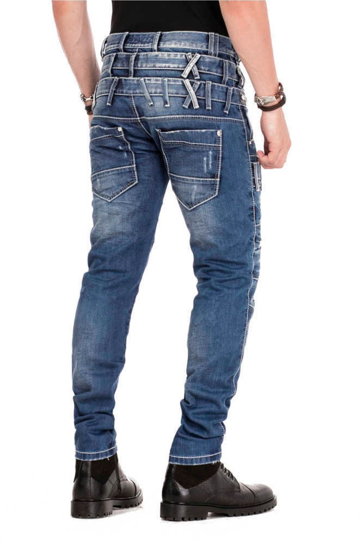 CD466 Men's skinny jeans with triple waistband in straight fit