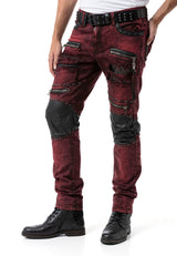 CD481 Men's Slim Fit Jeans with rivets and decorative zippers