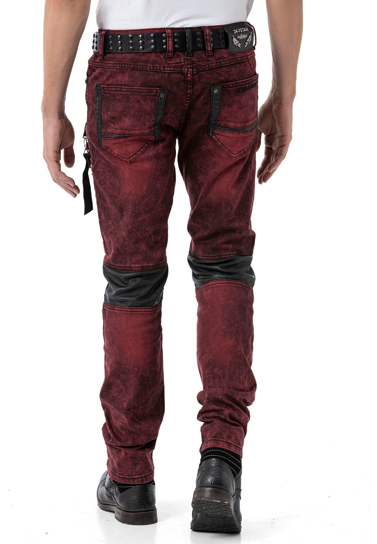 CD481 Men's Slim Fit Jeans with rivets and decorative zippers