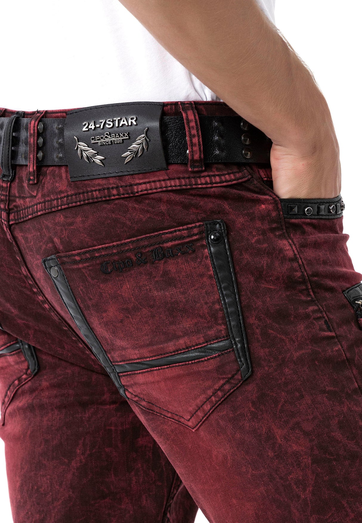 CD481 Men's Slim Fit Jeans with rivets and decorative zippers