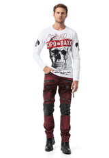 CD481 Men's Slim Fit Jeans with rivets and decorative zippers