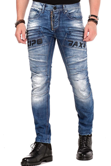 CD491 Men's slim-fit jeans with decorative zipper