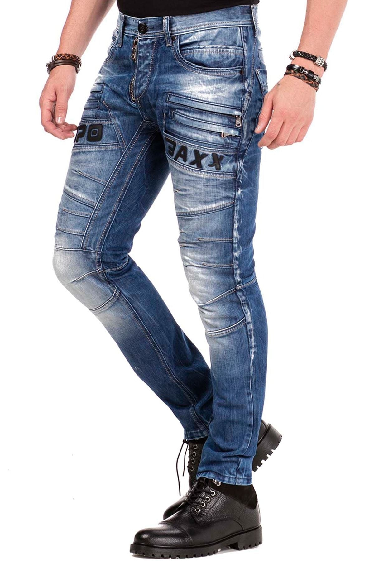 CD491 Men's slim-fit jeans with decorative zipper