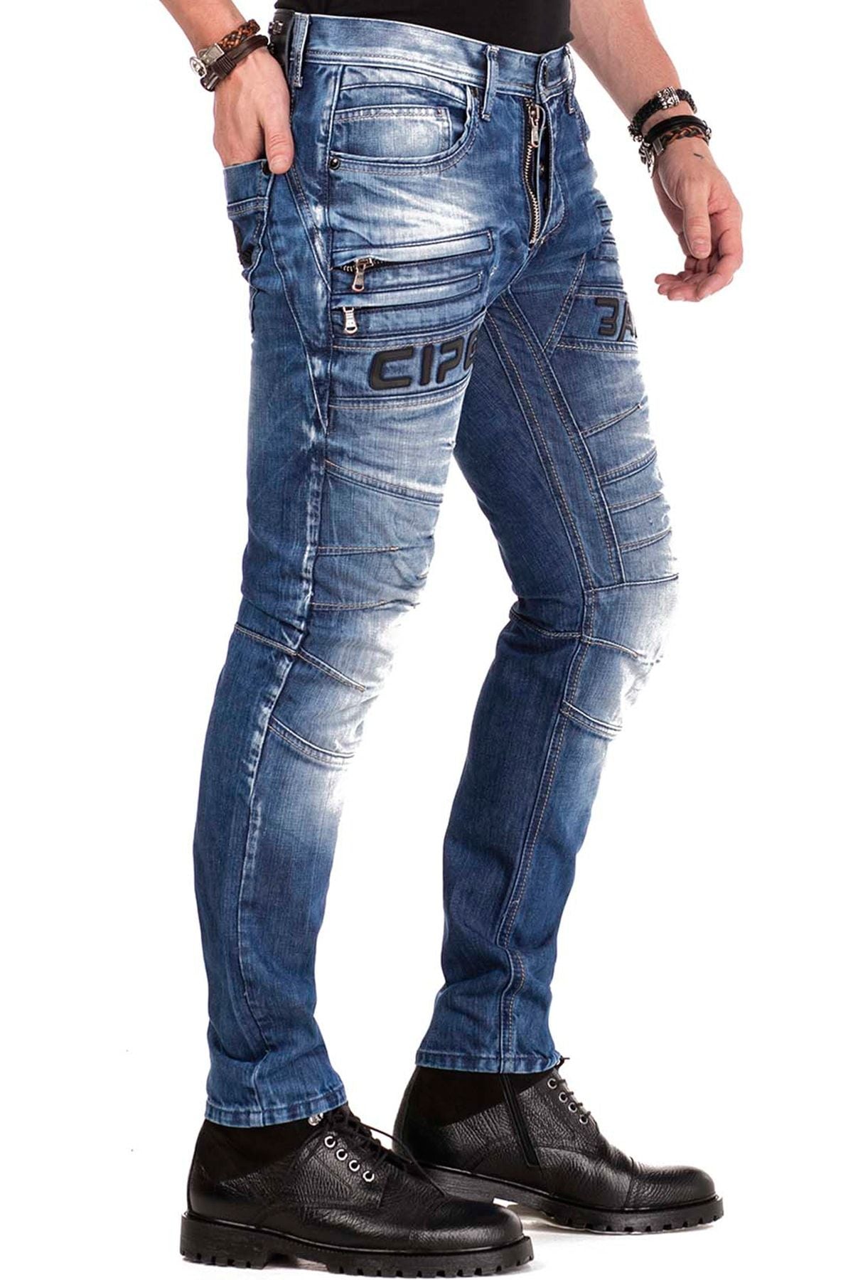 CD491 Men's slim-fit jeans with decorative zipper