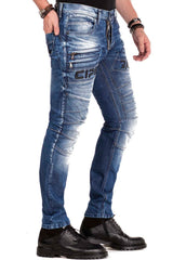 CD491 Men's slim-fit jeans with decorative zipper
