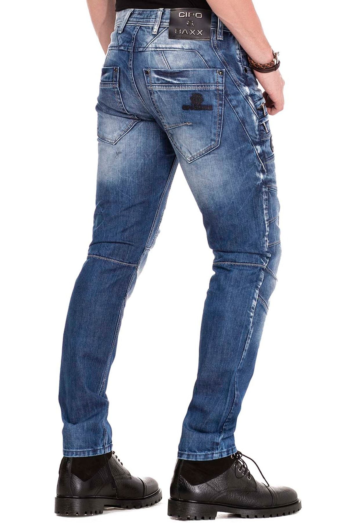 CD491 Men's slim-fit jeans with decorative zipper