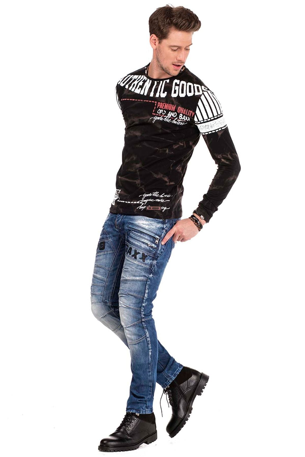 CD491 Men's slim-fit jeans with decorative zipper
