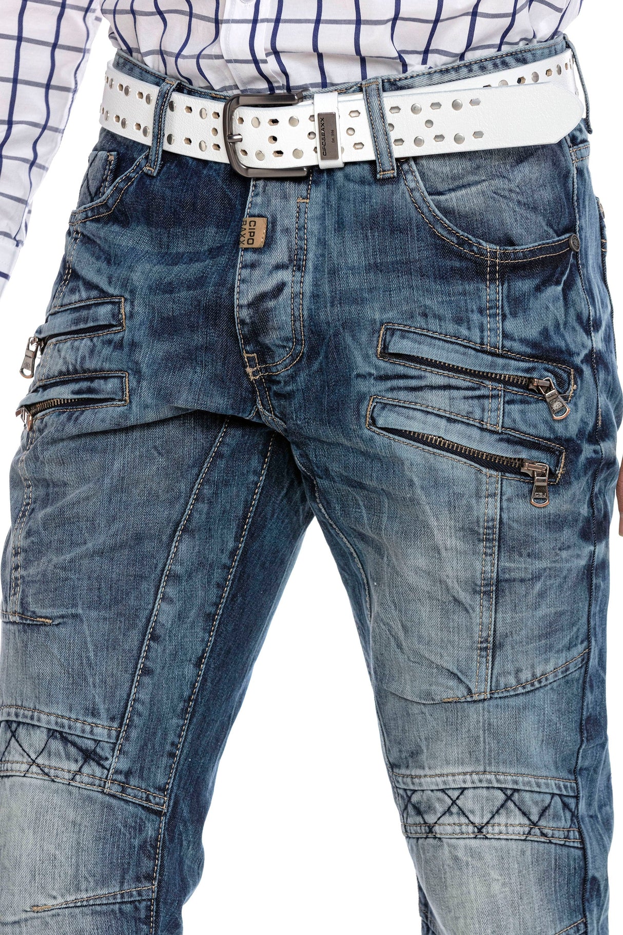 CD510 Men's comfortable jeans with distinctive decorative seams