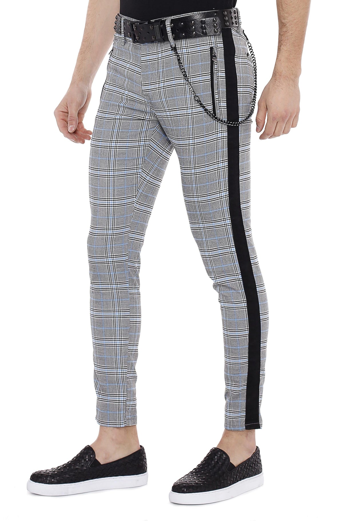 CD518 Men's fabric trousers with check pattern