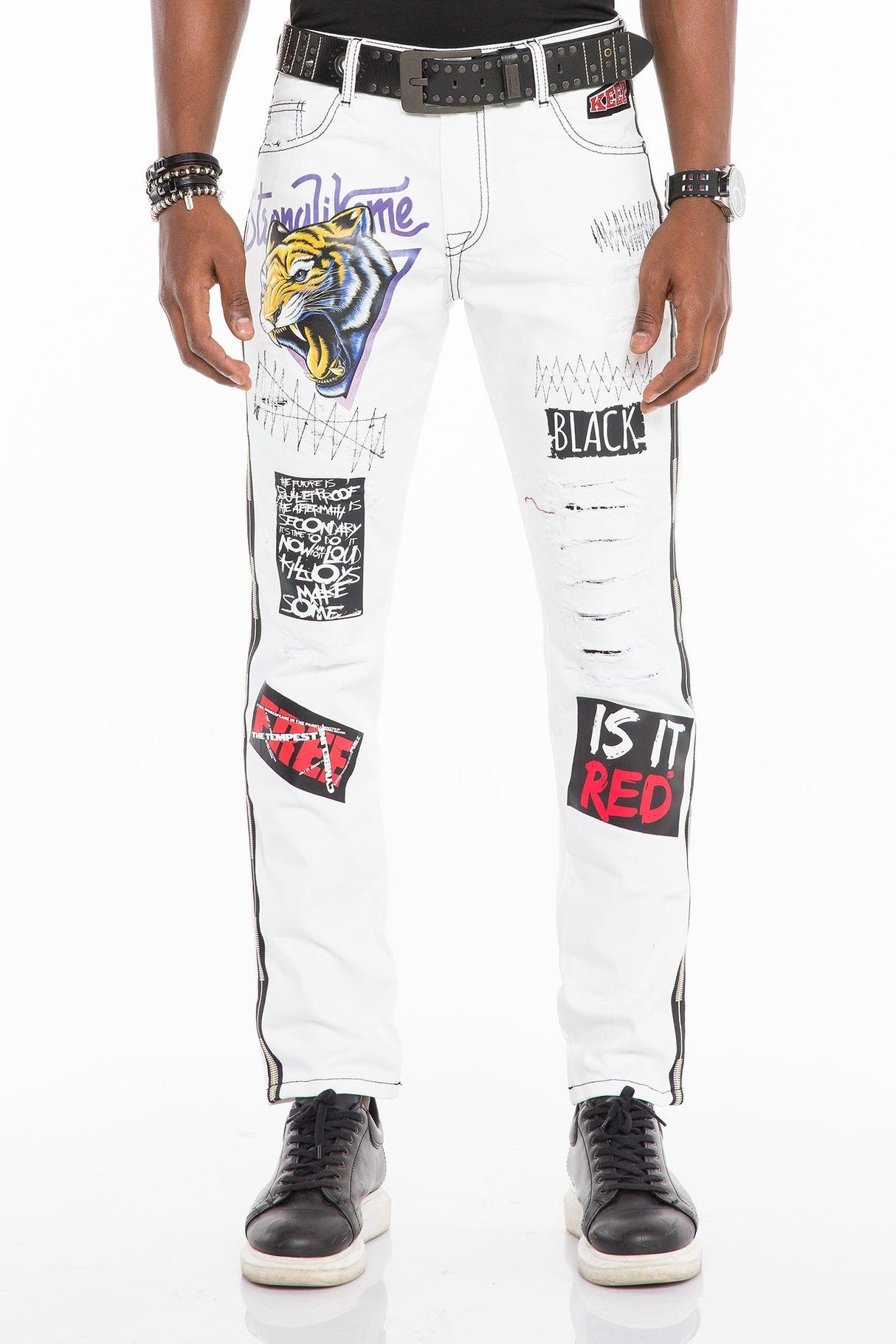 CD525 Men's Jeans with Stripes and Side Panels