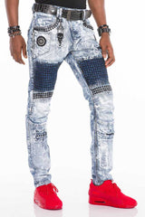 CD529 Men's skinny jeans with extravagant wash in straight fit