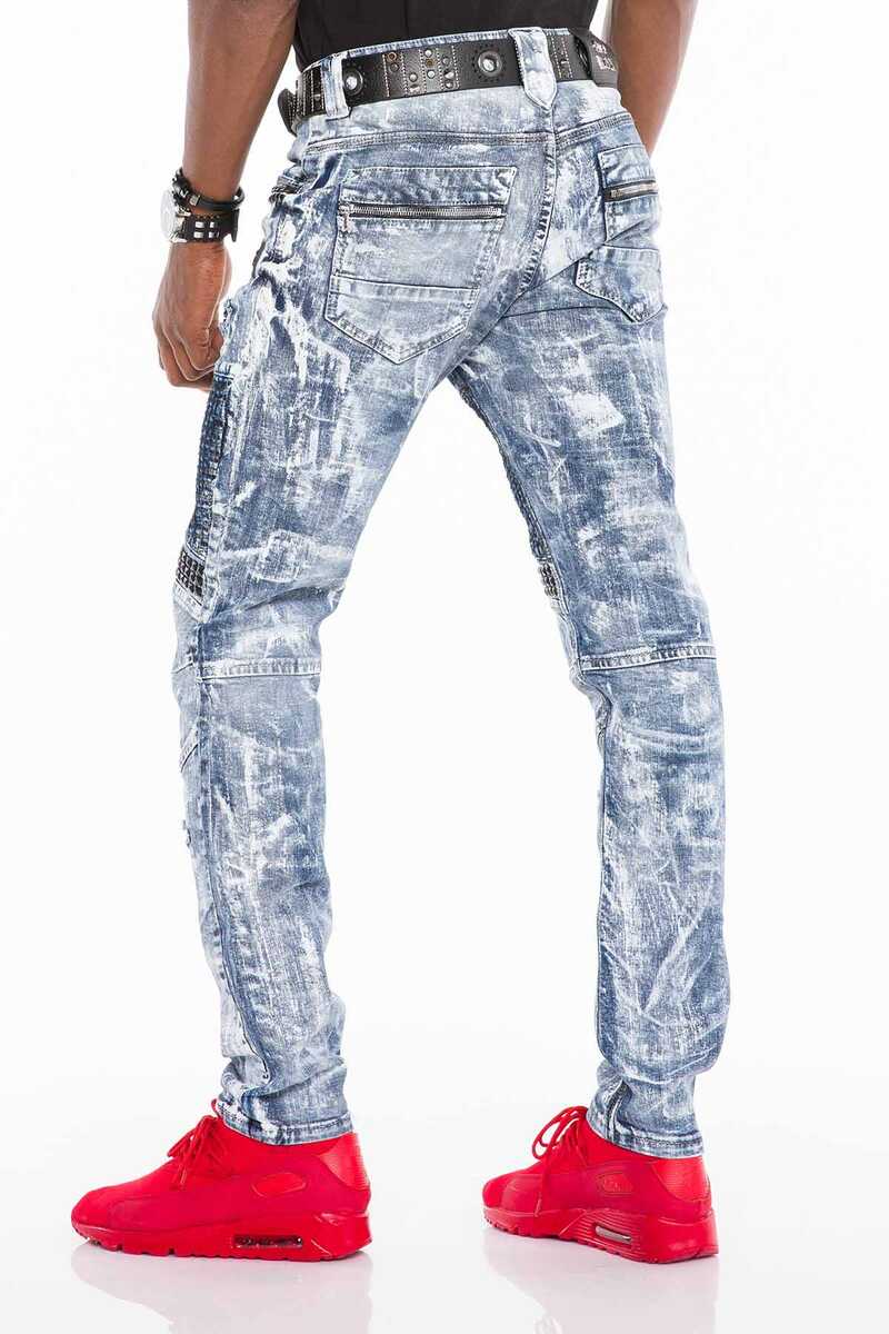 CD529 Men's skinny jeans with extravagant wash in straight fit