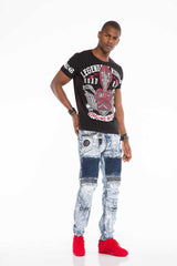 CD529 Men's skinny jeans with extravagant wash in straight fit
