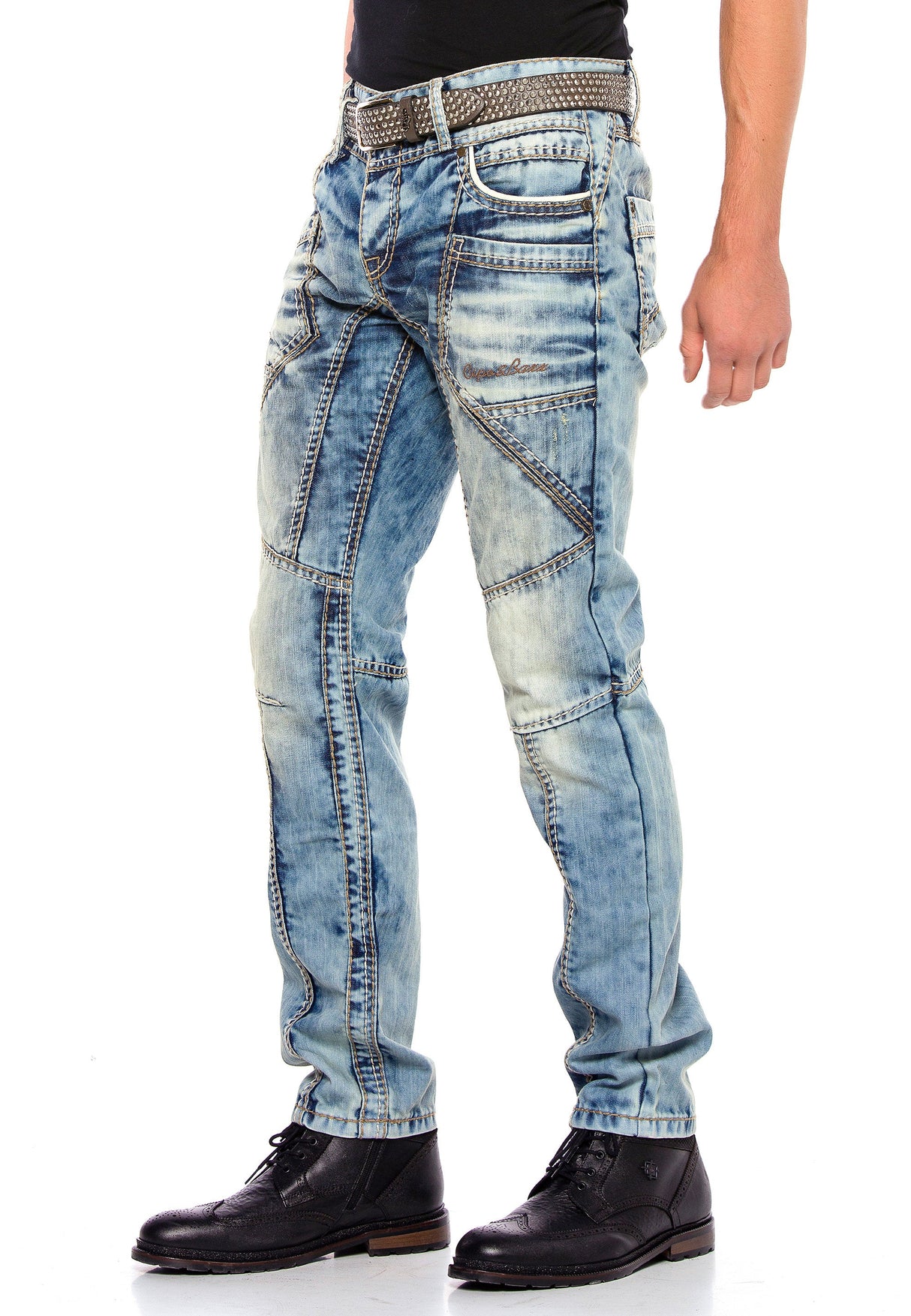CD535 Men's comfortable jeans with modern decorative stitching
