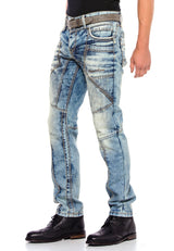 CD535 Men's comfortable jeans with modern decorative stitching