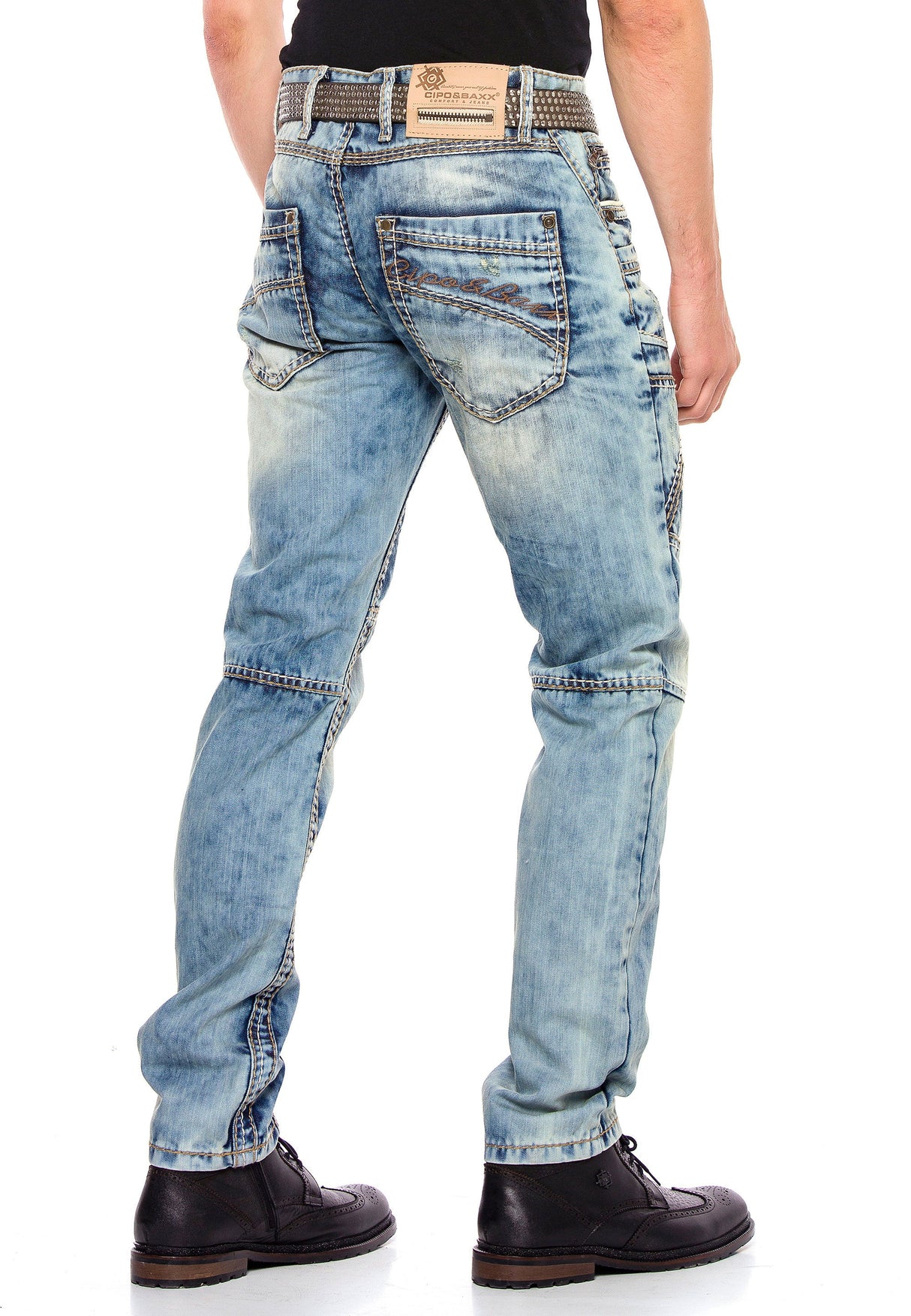 CD535 Men's comfortable jeans with modern decorative stitching