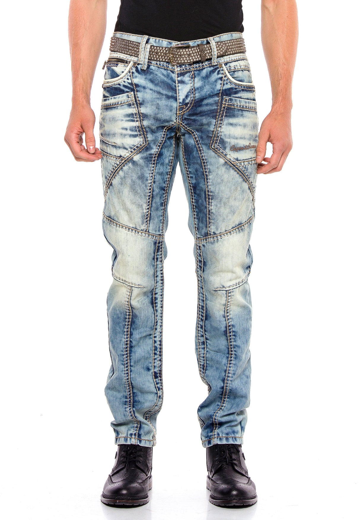 CD535 Men's comfortable jeans with modern decorative stitching