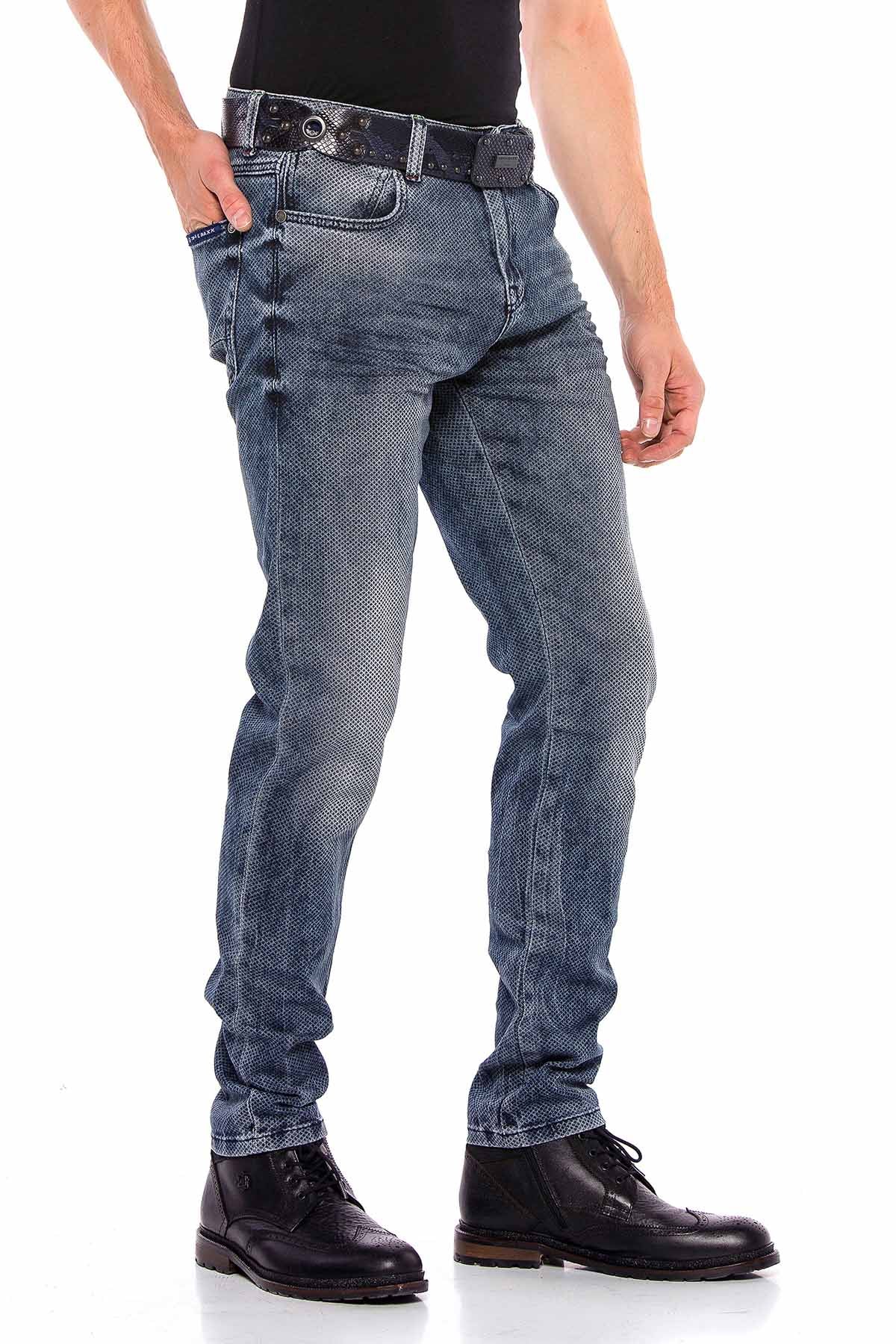 CD543 Men's slim-fit jeans with grid pattern in straight fit