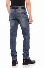 CD543 Men's slim-fit jeans with grid pattern in straight fit