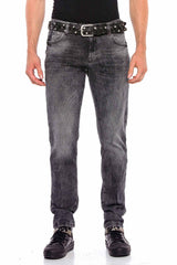 CD543 Men's slim-fit jeans with grid pattern in straight fit