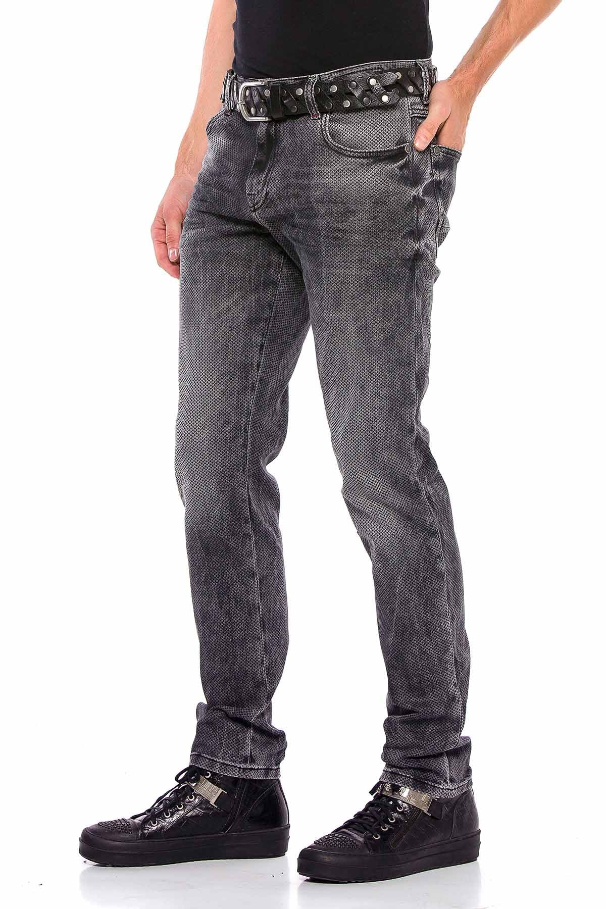 CD543 Men's slim-fit jeans with grid pattern in straight fit