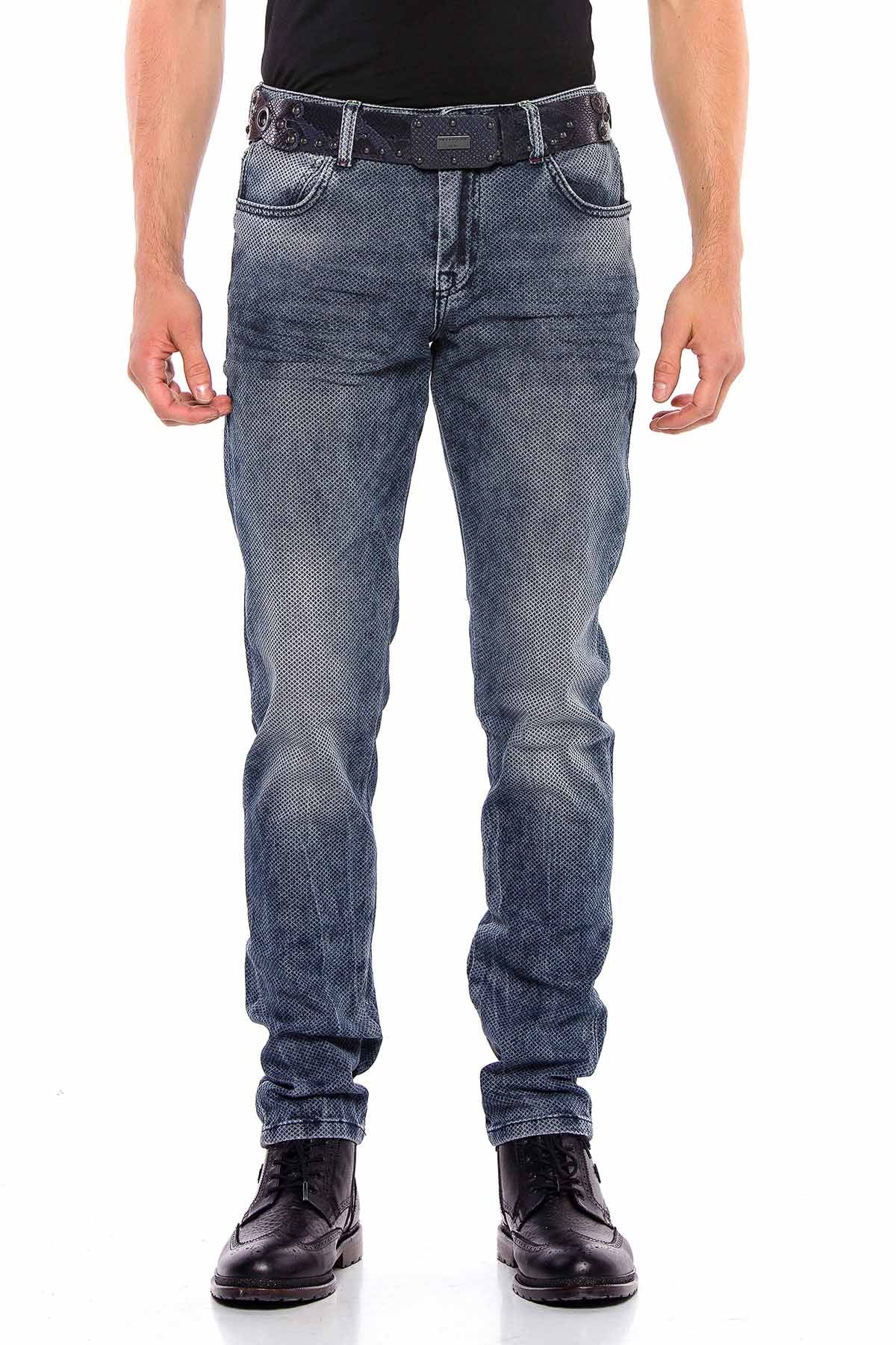 CD543 Men's slim-fit jeans with grid pattern in straight fit
