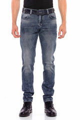 CD543 Men's slim-fit jeans with grid pattern in straight fit