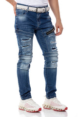 CD555 Men's slim-fit jeans in a fashionable destroyed look